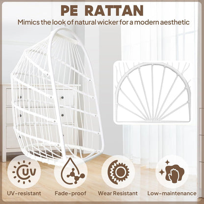 Faltbarer Rattan Hängesessel mit Kissen & Edelstahl Aufhängung