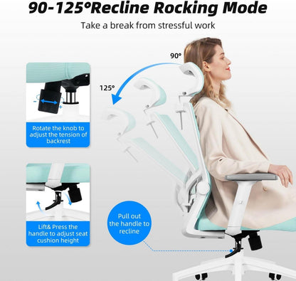 Ergonomischer Bürostuhl 150kg mit Verstellbarer Kopfstütze & Wippfunktion