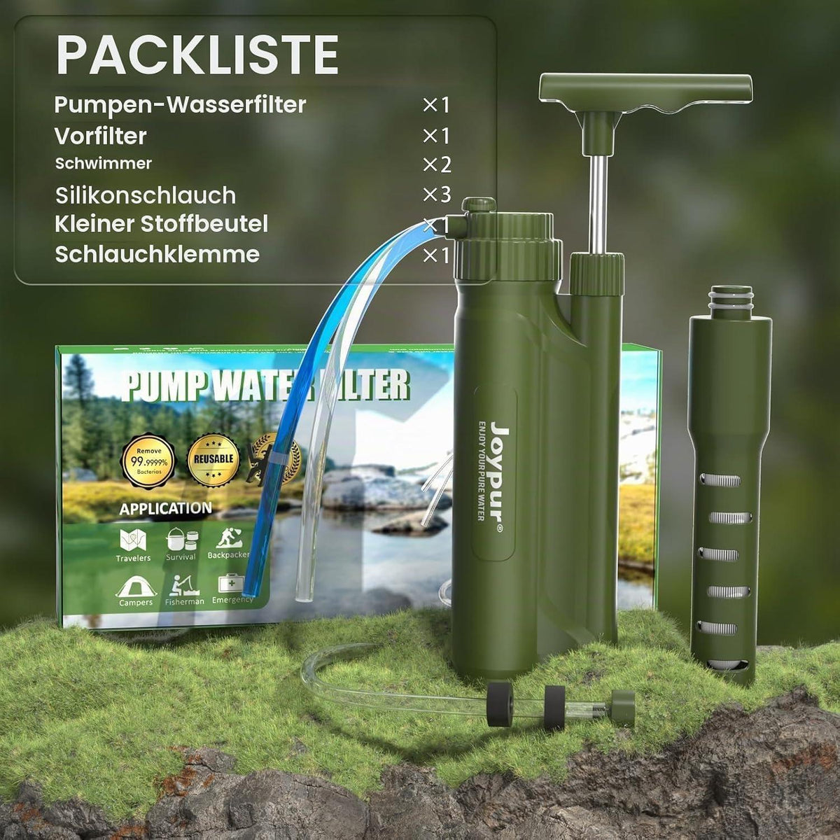Wasserfilter Outdoor Survival – 8000L Kapazität, Grün