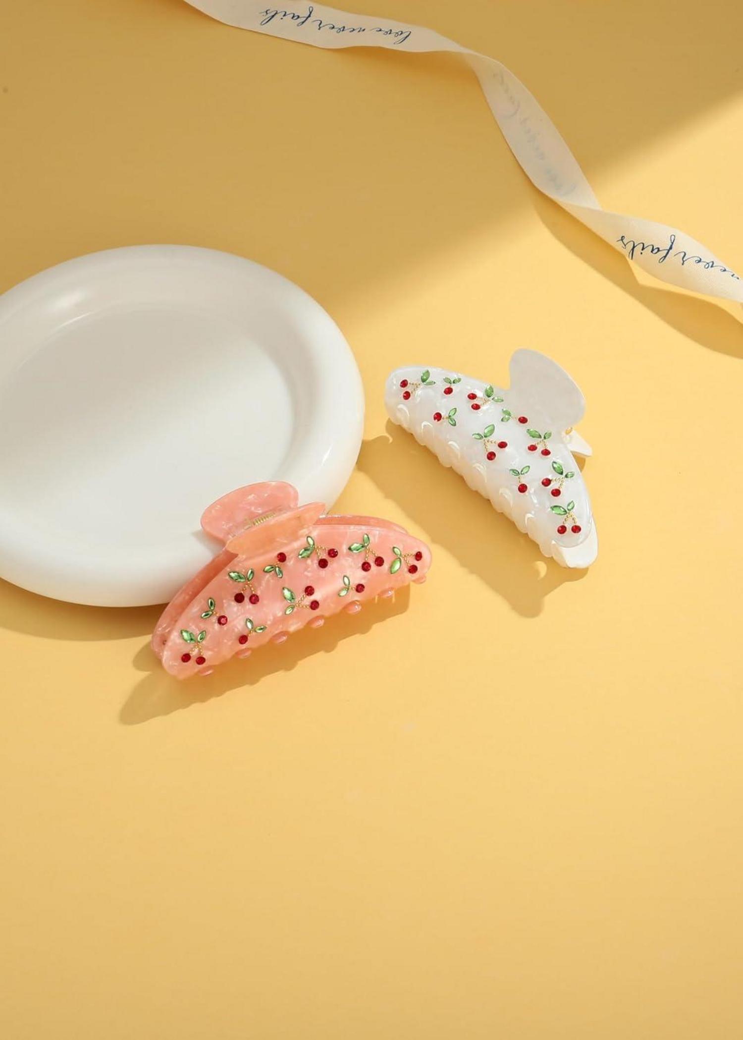 Haarspangen-Set Damen Kirsch Blattmuster 2er-Pack Rutschfest