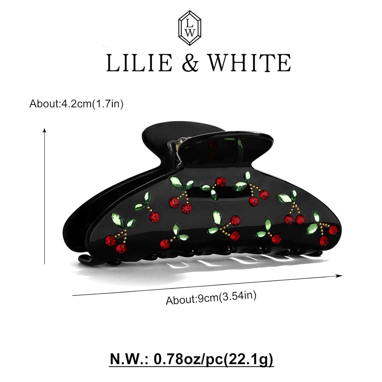 Haarspangen-Set Damen Schwarz Weiß Kirschmuster Strasssteinen