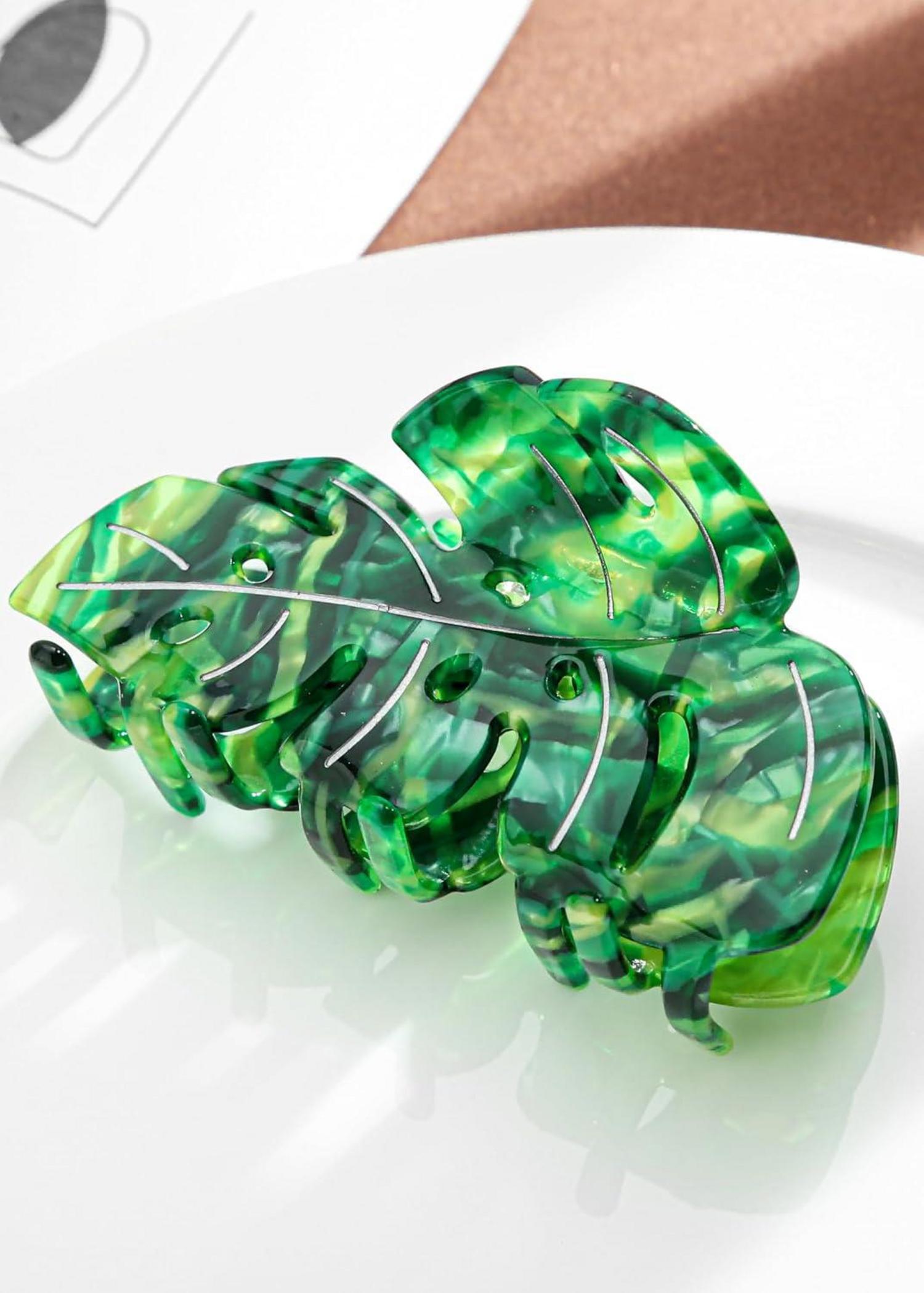 Elegante Damen Haarspange Grünes Tropisches Blätterdesign