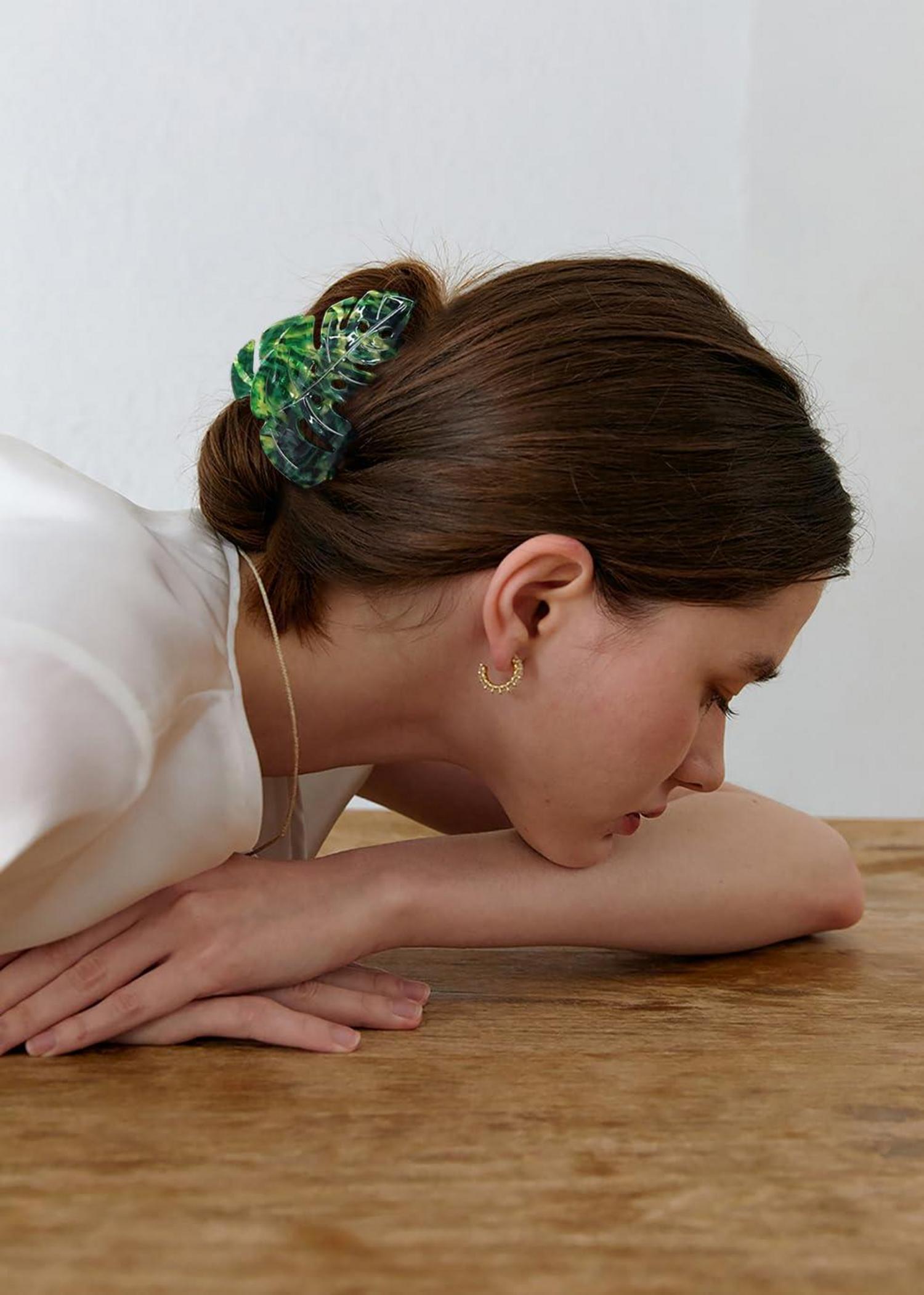 Elegante Haarspange mit Tropischem Blätterdesign, Grünes