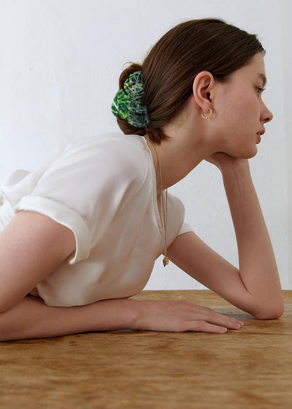 LILIE&WHITE Damen Haarspange Blätterdesign Grün Tropisches Muster