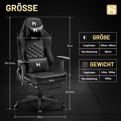 Ergonomischer Gaming Stuhl Schwarz 90-165° verstellbar