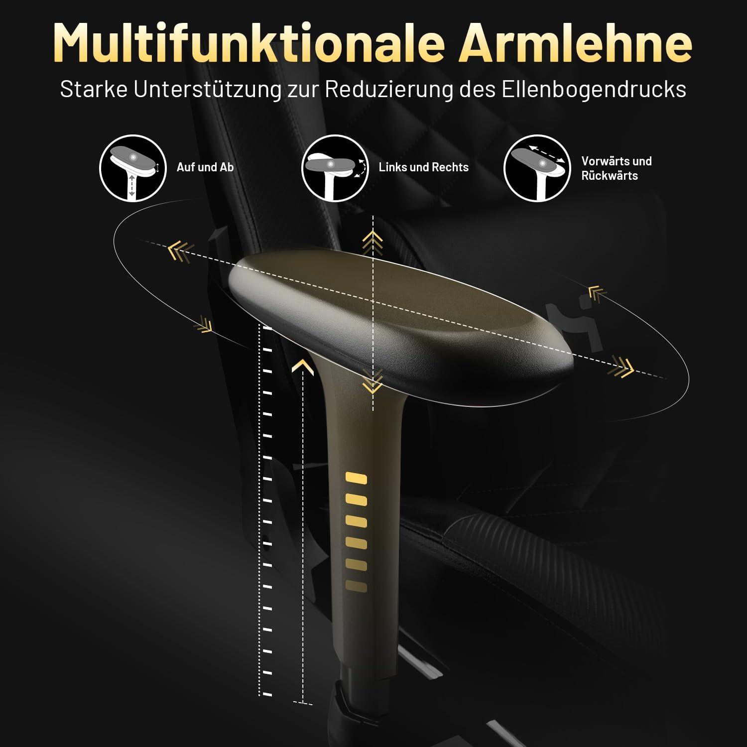 Gaming Stuhl Ergonomisch Rückenlehne verstellbar Gamer mit Kopfstütze Lendenkissen Schwarz