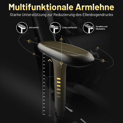 Gaming Stuhl Ergonomisch Rückenlehne verstellbar Gamer mit Kopfstütze Lendenkissen Schwarz