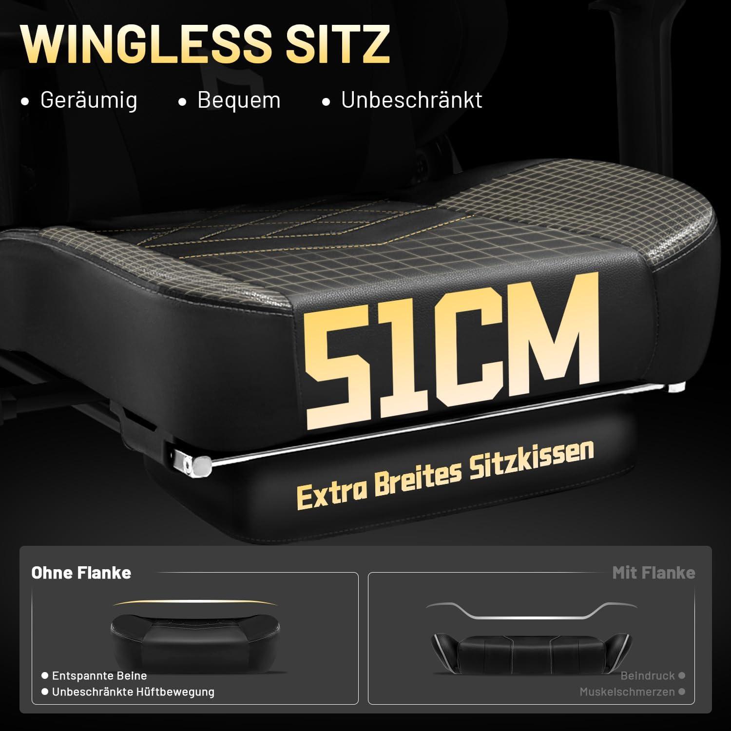 Gaming Stuhl Ergonomisch Höhenverstellbar Schwarz Lendenkissen