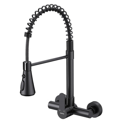 Küchenarmatur Wandmontage Schwarz Matt mit Flexibler Brause