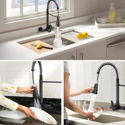 Küchenarmatur Wandmontage Schwarz Matt mit Flexibler Brause