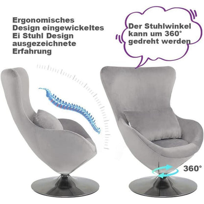 Drehbarer Samt Sessel | Bequemer Loungesessel Retro Design Hellgrau