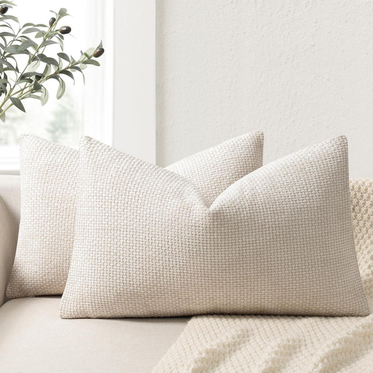 Chenille Kissenbezug 30x50 cm, 2er Set - Beige Dekokissen