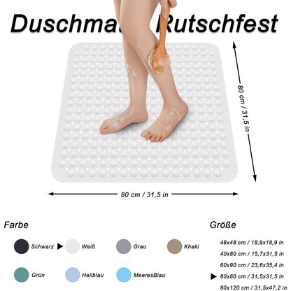 Rutschfeste Duschmatte 80x80 cm – Weiße PVC-Duscheinlage mit Saugnäpfen