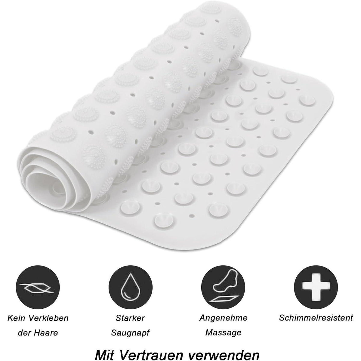 Rutschfeste Duschmatte 80x80 cm – Weiße PVC-Duscheinlage mit Saugnäpfen