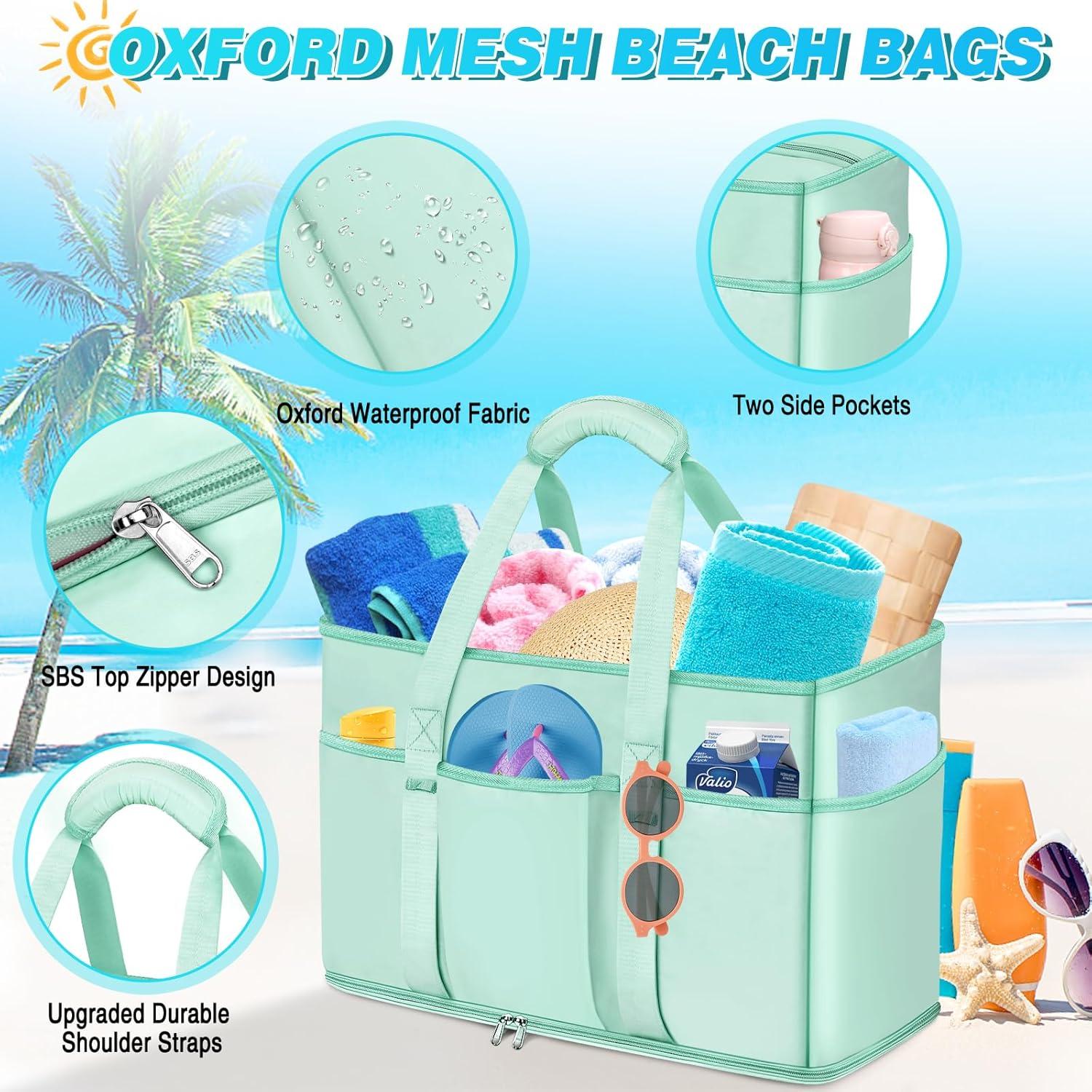 Strandtasche XXL Wasserdicht mit Nassfach und 12 Taschen 45L