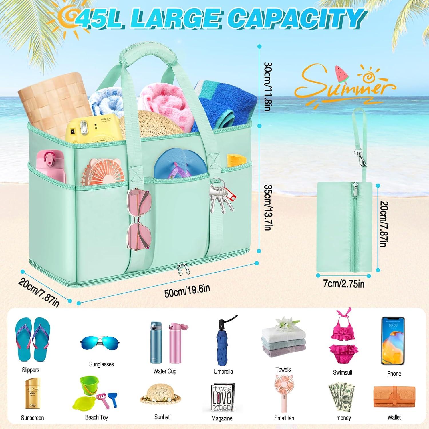 VOBUKE XXL Strandtasche Wasserdicht mit Nassfach 45L für Sommer Urlaub
