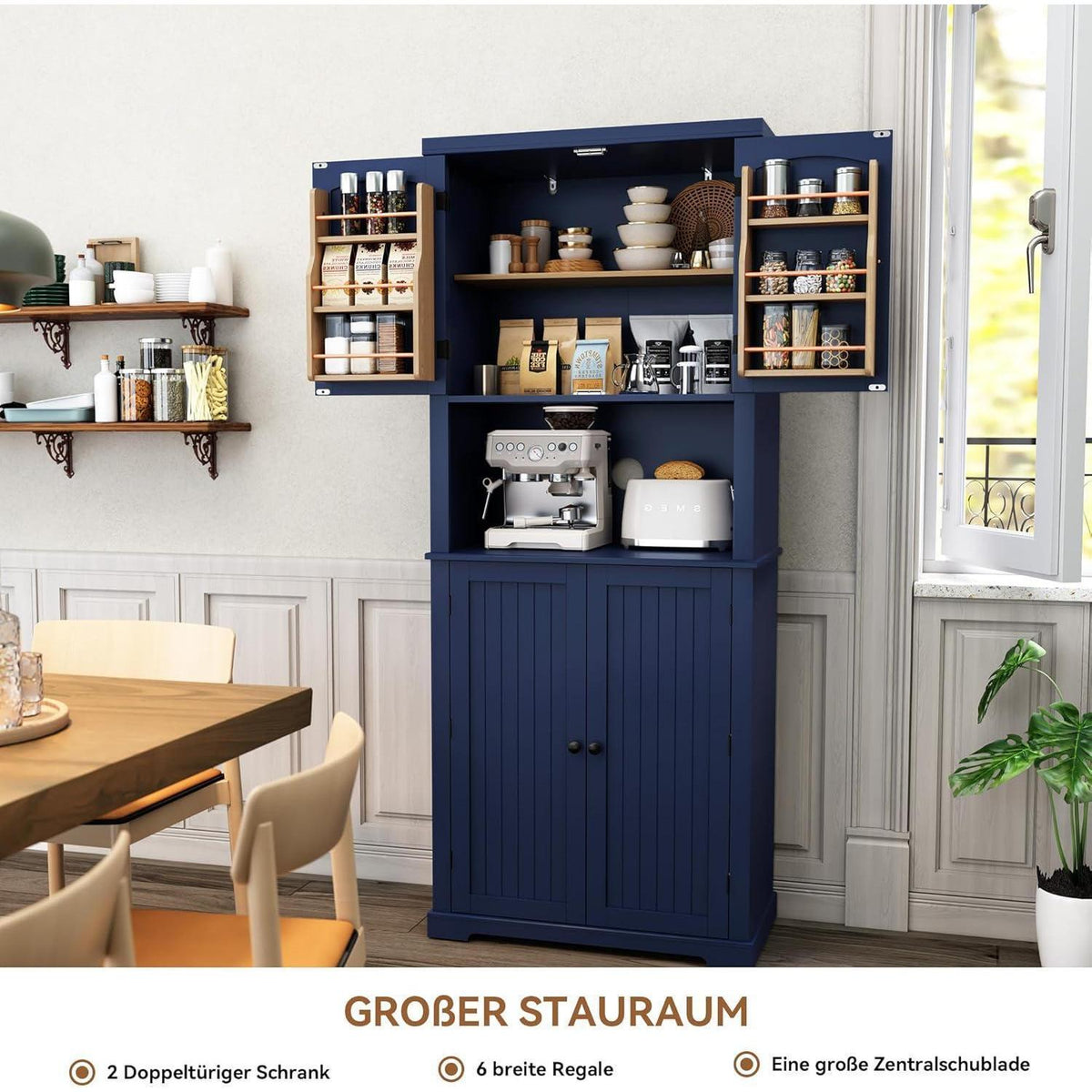 Blauer Küchenschrank mit Arbeitsplatte & Regalen – Esszimmerbuffet