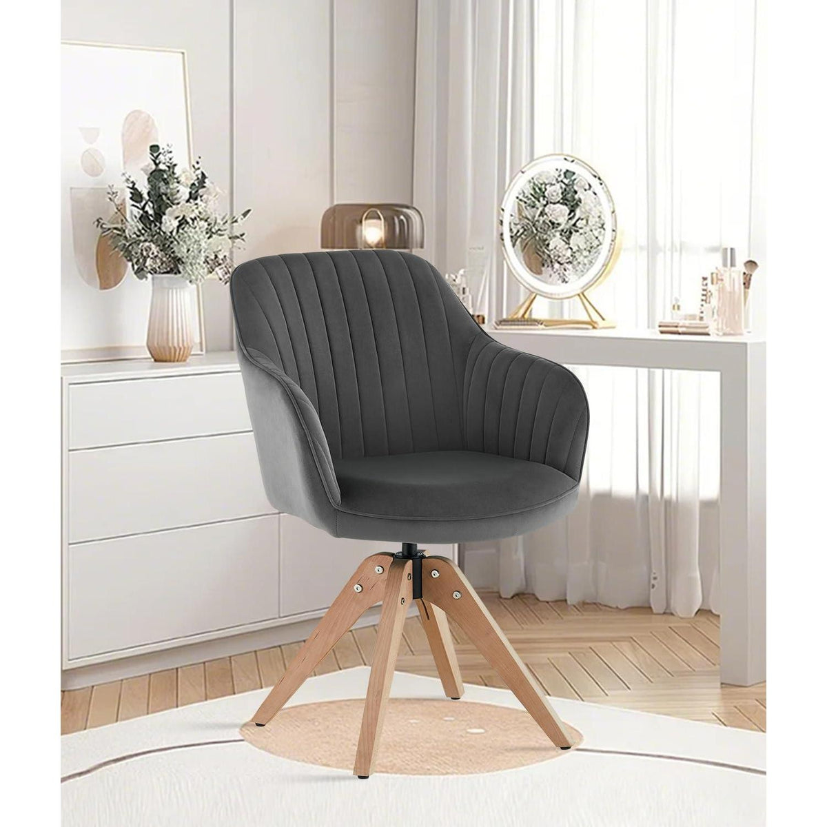 Drehbarer Samt-Sessel Grau – Bequem & Vielseitig für Wohnzimmer