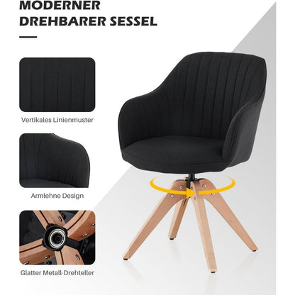 Drehbarer Sessel mit Massivholzbeinen – Schwarz Leinen