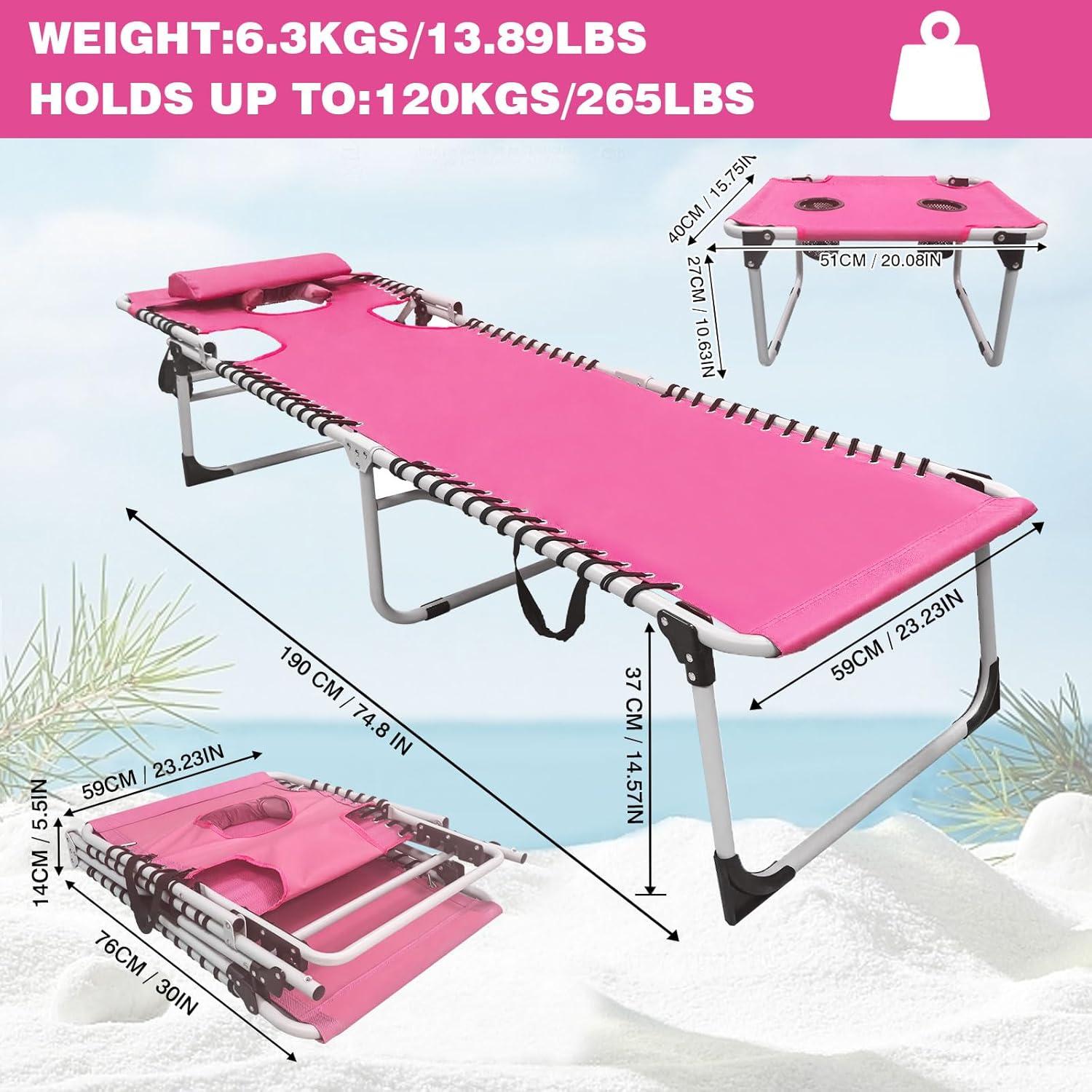 Klappbare Sonnenliege mit Gesichts- und Armloch 5-stufig