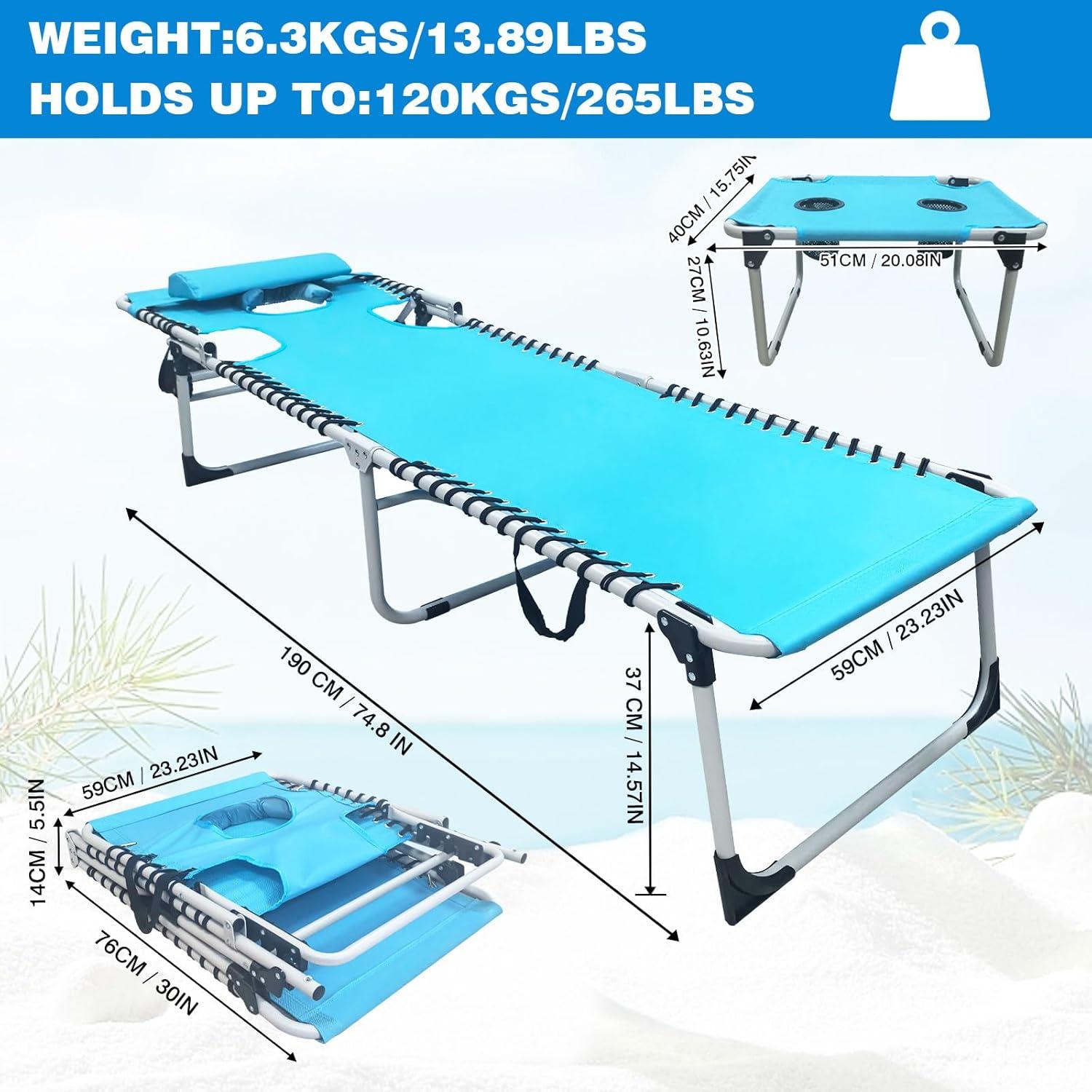 Klappbare Sonnenliege mit Arm- und Gesichtsloch 5-fach