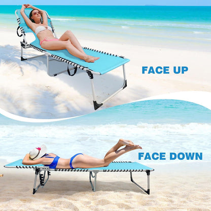 Klappbare Sonnenliege mit Klapptisch und Kissen Blau 190x59CM