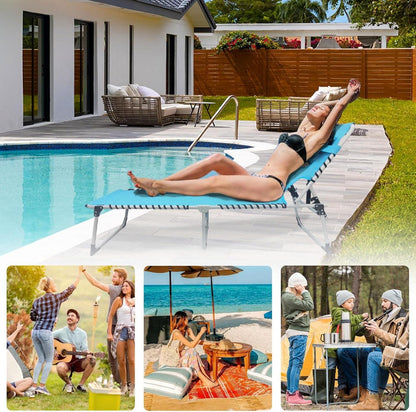 Klappbare Sonnenliege mit Klapptisch und Kissen Blau 190x59CM