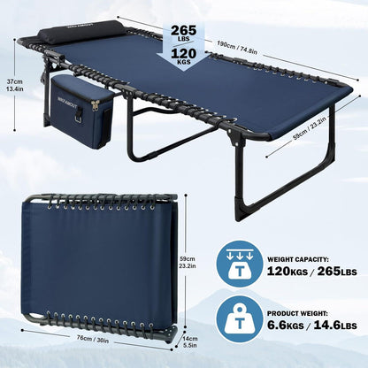 Klappbare Sonnenliege 5-Stufig Verstellbar Kühltasche Kissen 190x59CM