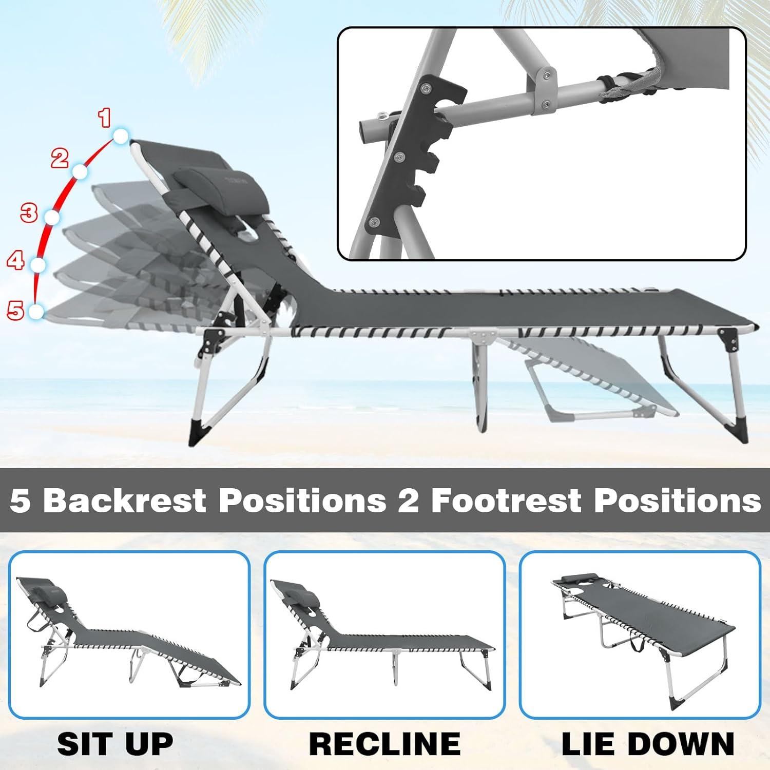 Sonnenliege Klappbar mit Loch 5-Stufig Verstellbar Rückenlehne Strand