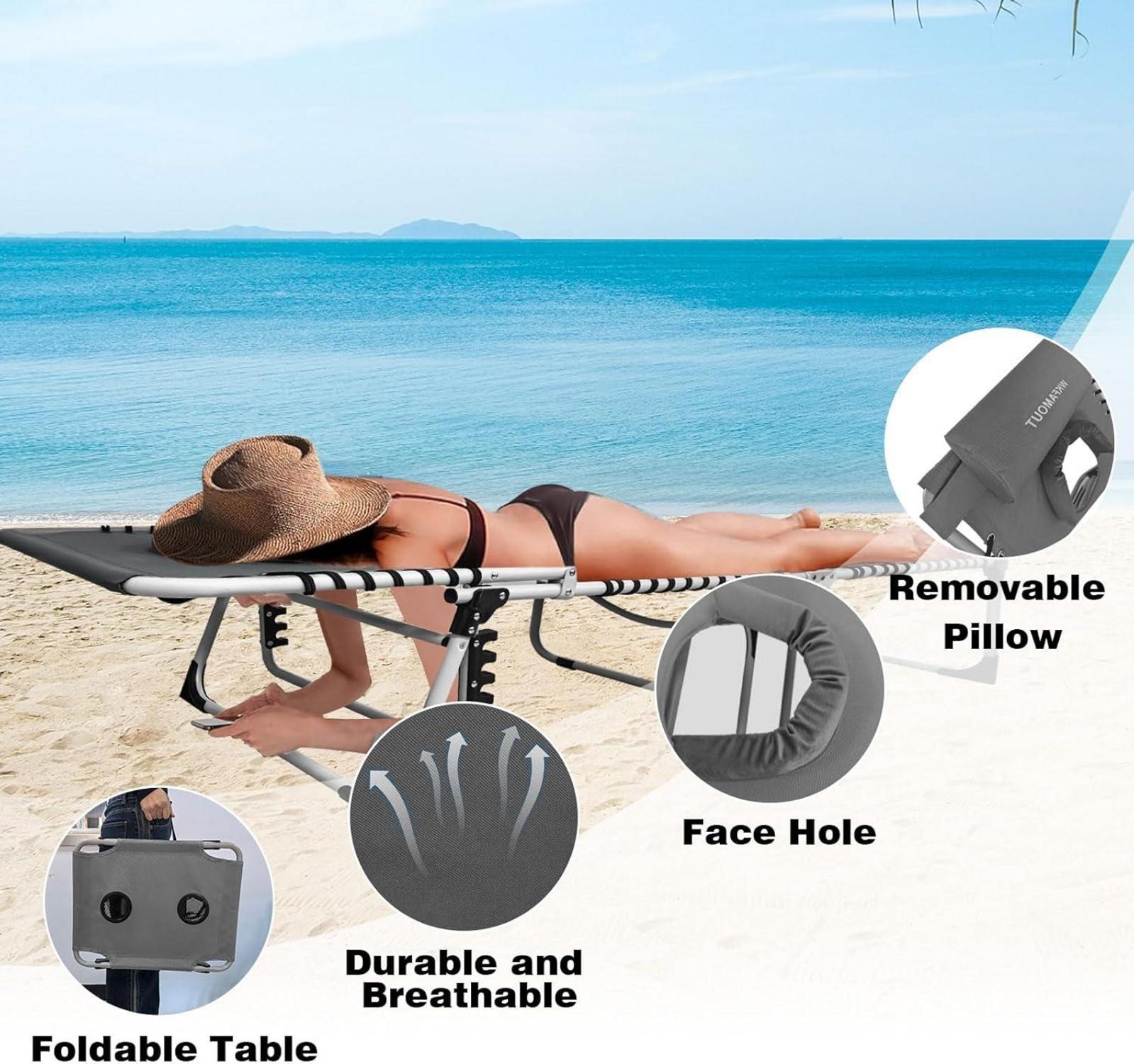 Sonnenliege Klappbar 5-Stufig Verstellbarer Rückenlehne Campingliege Grau