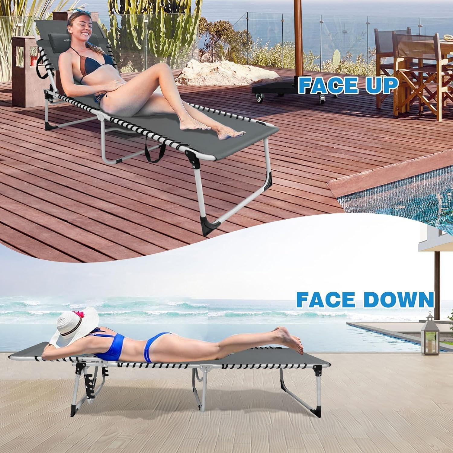 Klappbare Sonnenliege mit Arm- & Gesichtsloch 5-Stufig Grau 190x59CM