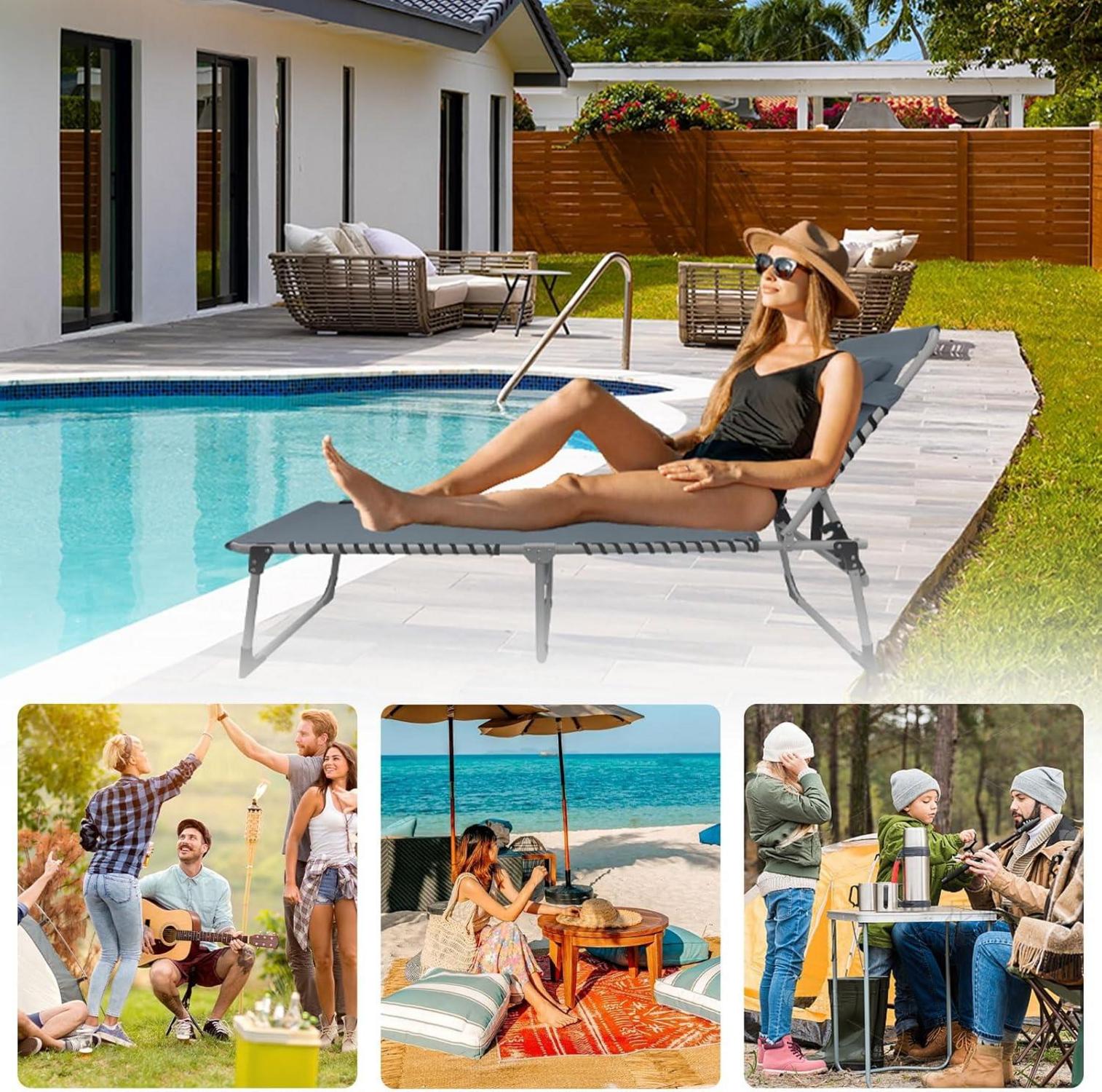 Klappbare Sonnenliege mit Arm- & Gesichtsloch 5-Stufig Grau 190x59CM