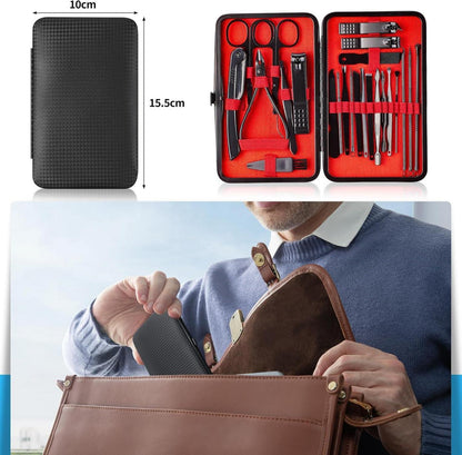 24-teiliges Maniküre Pediküre Set Edelstahl Nagelknipser Etui für Herren