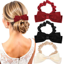 3er Set Seiden Haargummi mit Schleife in Schwarz, Rot, Beige