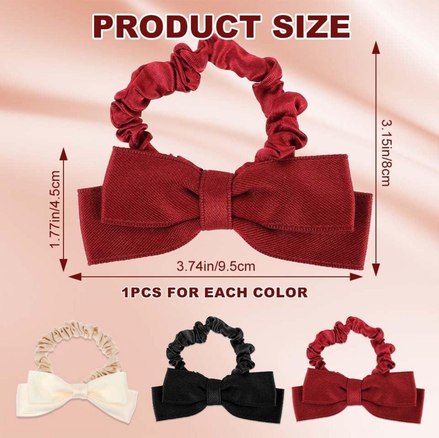 3er Set Seiden Haargummi mit Schleife in Schwarz, Rot, Beige