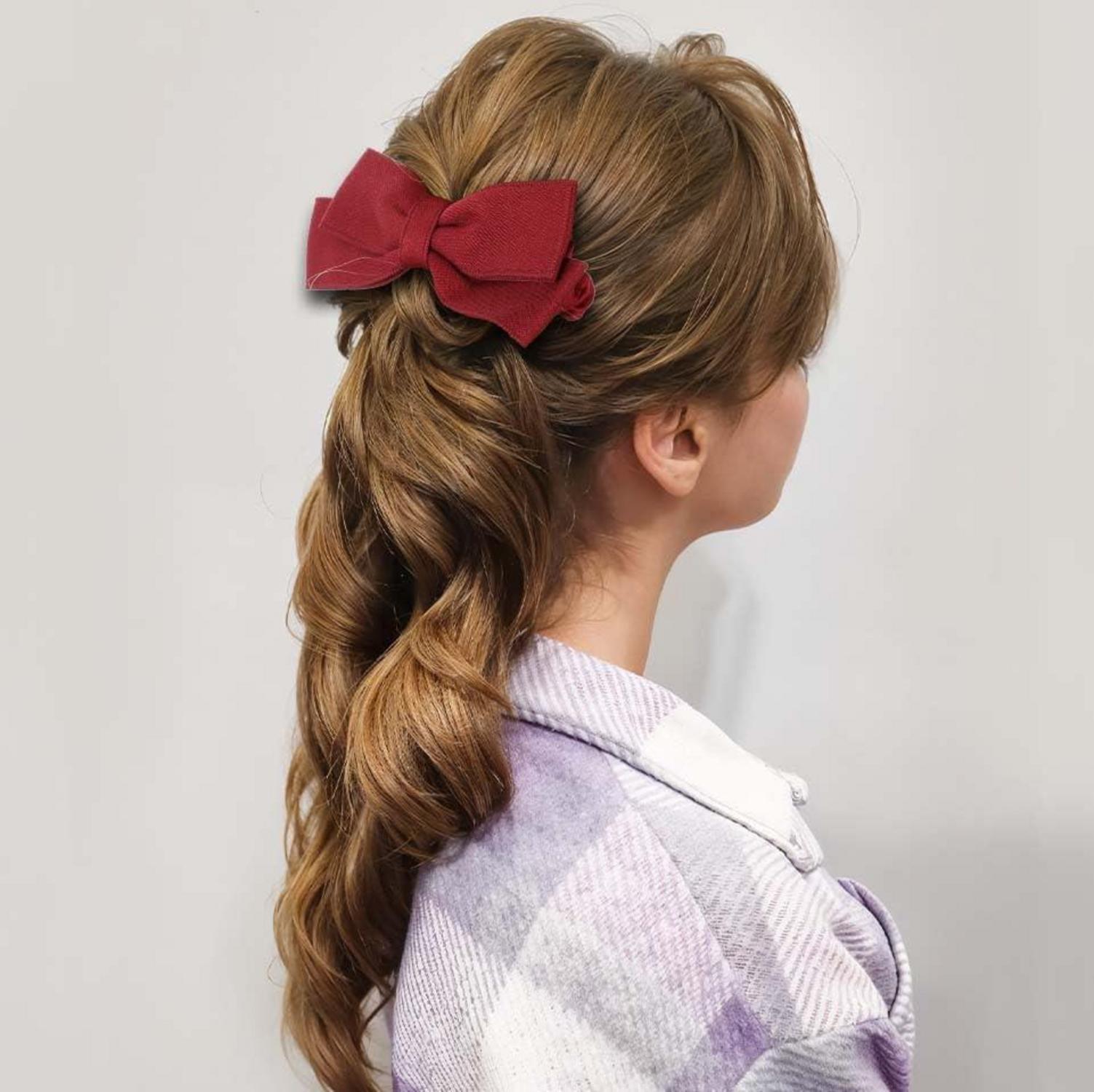 Elegante Seiden Haarschleifen Set Schwarz Rot Beige