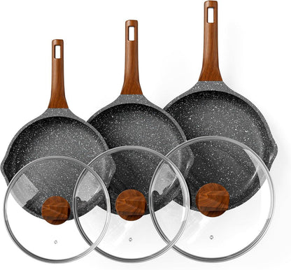 Antihaft Pfannenset mit Deckeln - Induktion 20 24 28 cm Granit