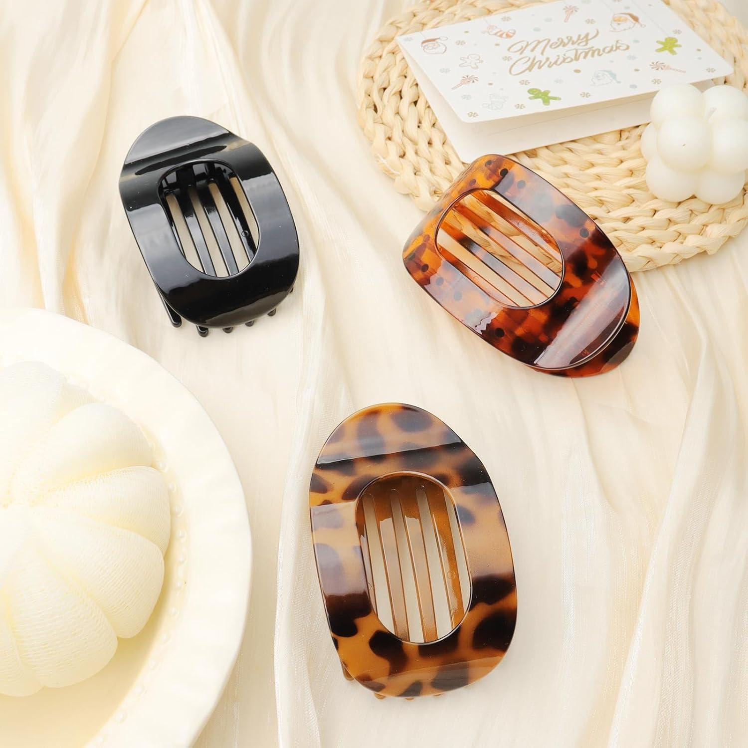 Haarklammern Damen 3 Stück Mittelgroß Leopardenmuster Flach Claw Clip