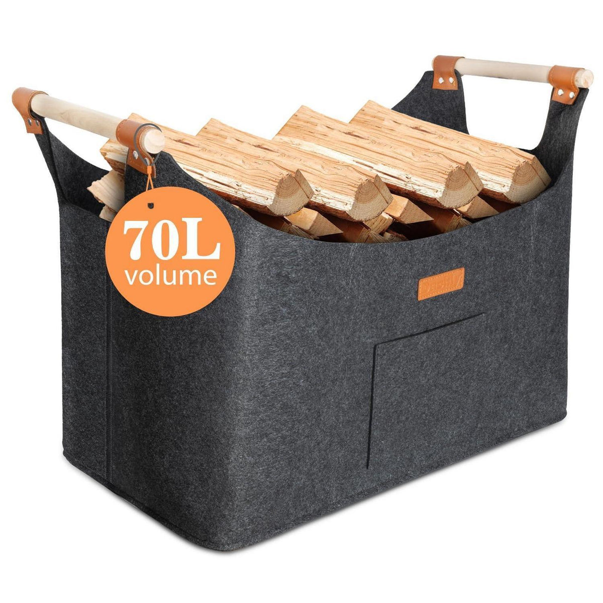 Faltbarer Holzkorb Filztasche Dunkelgrau – 50x32x40 cm