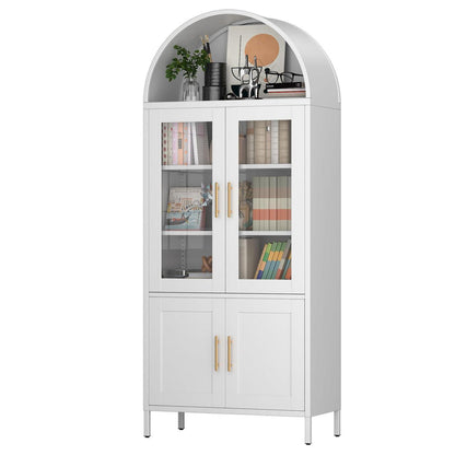 Metall Vitrine mit Bogendach & Glas – Weiß 185cm