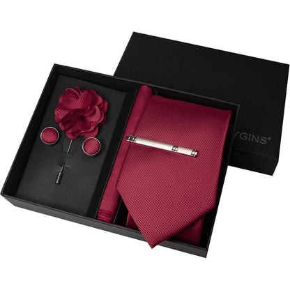 Herren Krawatten-Set mit Accessoires – Weinrot