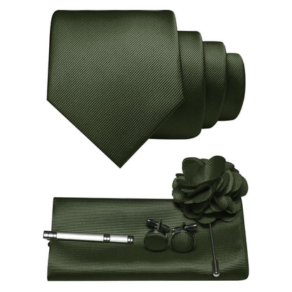 Herren Krawatten-Set Olivgrün mit Accessoires – Geschenk für Business & Hochzeit
