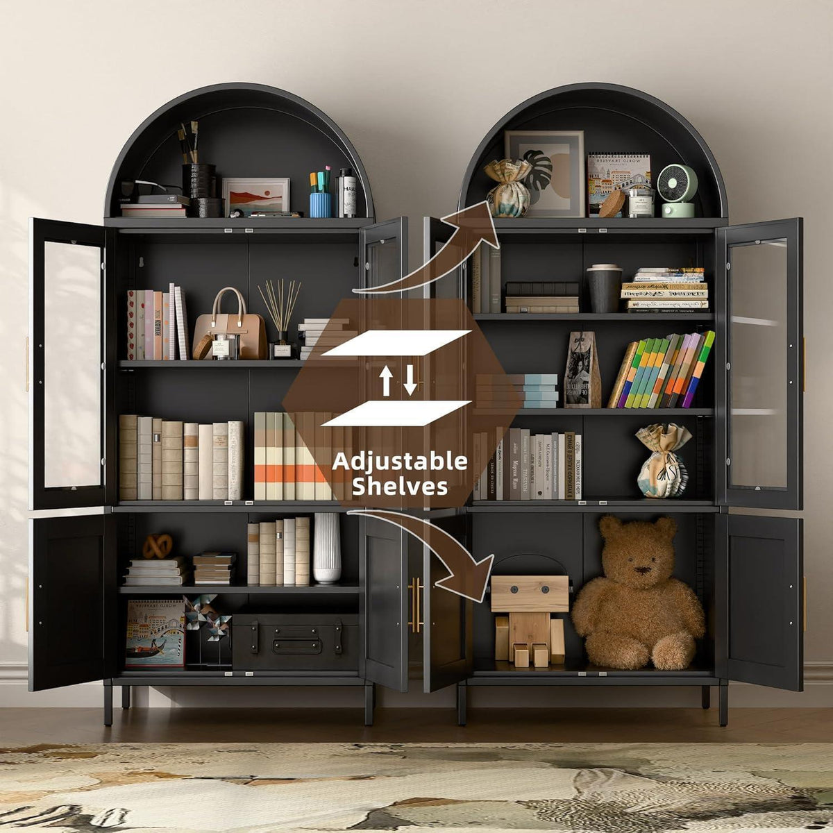 Metall Vitrine mit Bogendach – Schwarzer Schrank 185cm