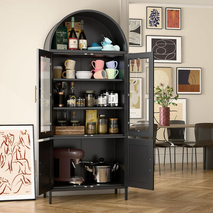 Metall Vitrine mit Bogendach – Schwarzer Schrank 185cm