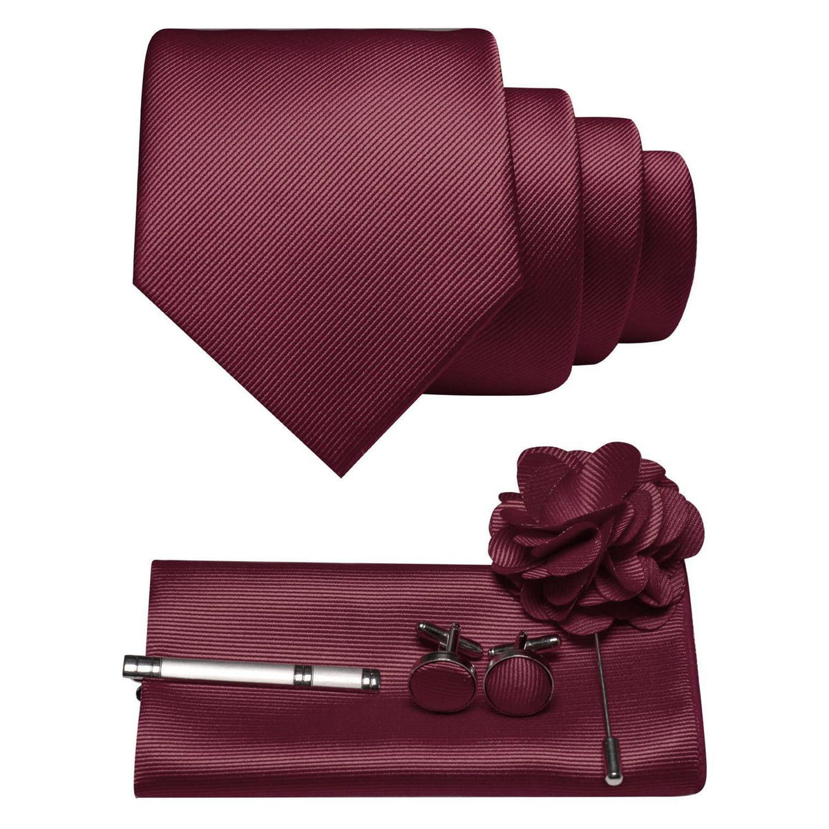 Herren Krawatten-Set mit Accessoires – Kastanienbraun