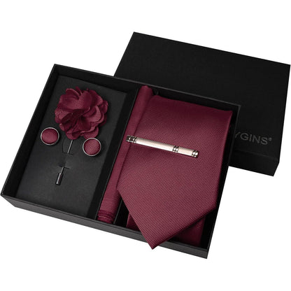 Herren Krawatten-Set mit Accessoires – Kastanienbraun