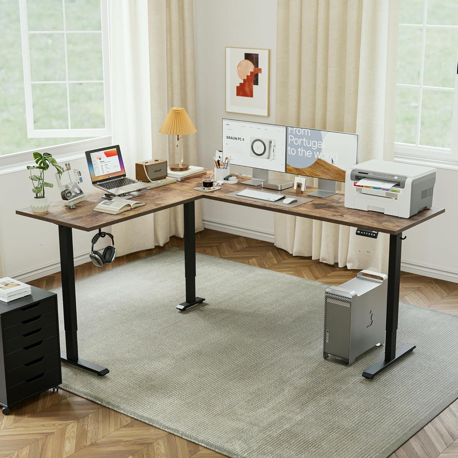 L-förmiger höhenverstellbarer Eckschreibtisch, Elektrisch, 190 x 155 cm, Braun
