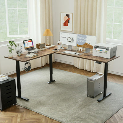 L-förmiger höhenverstellbarer Eckschreibtisch, Elektrisch, 190 x 155 cm, Braun