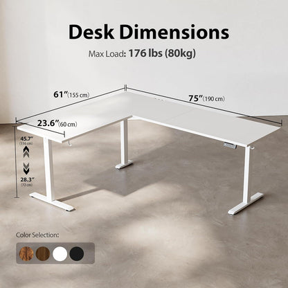 Höhenverstellbarer L-förmiger Schreibtisch Weiß 190 x 155 cm