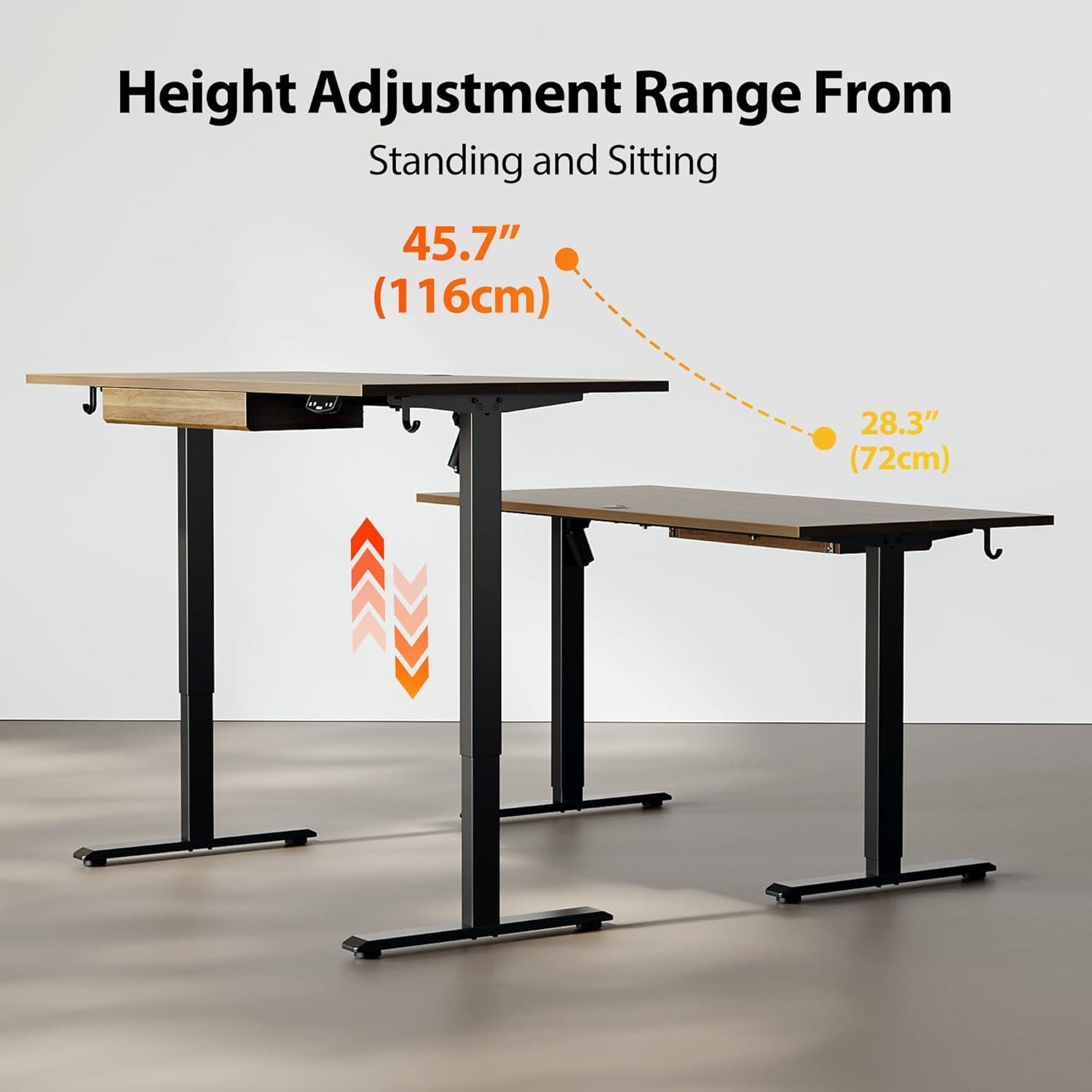 Elektrischer Stehschreibtisch höhenverstellbar mit Schublade 120x60 Braun